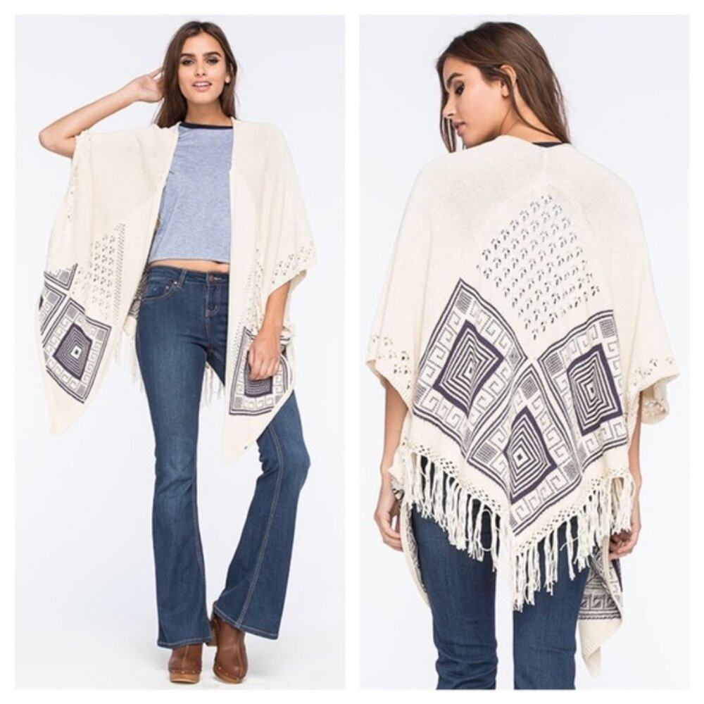 Rip Curl Wild Child Sweater Cardigan Kimono Fringe One Size